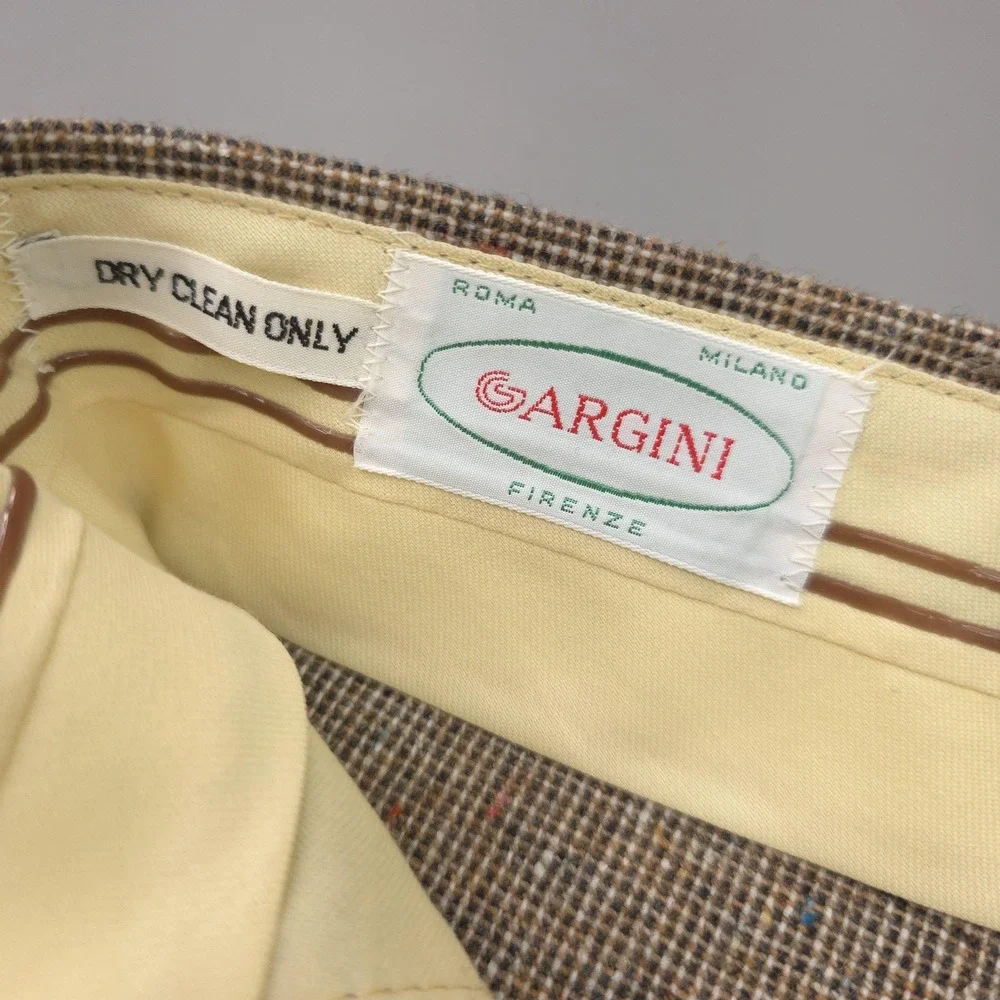 Gargini Pants Mens 36x30 Brown Flecked Wool Tweed Check Pleated Dress Trousers